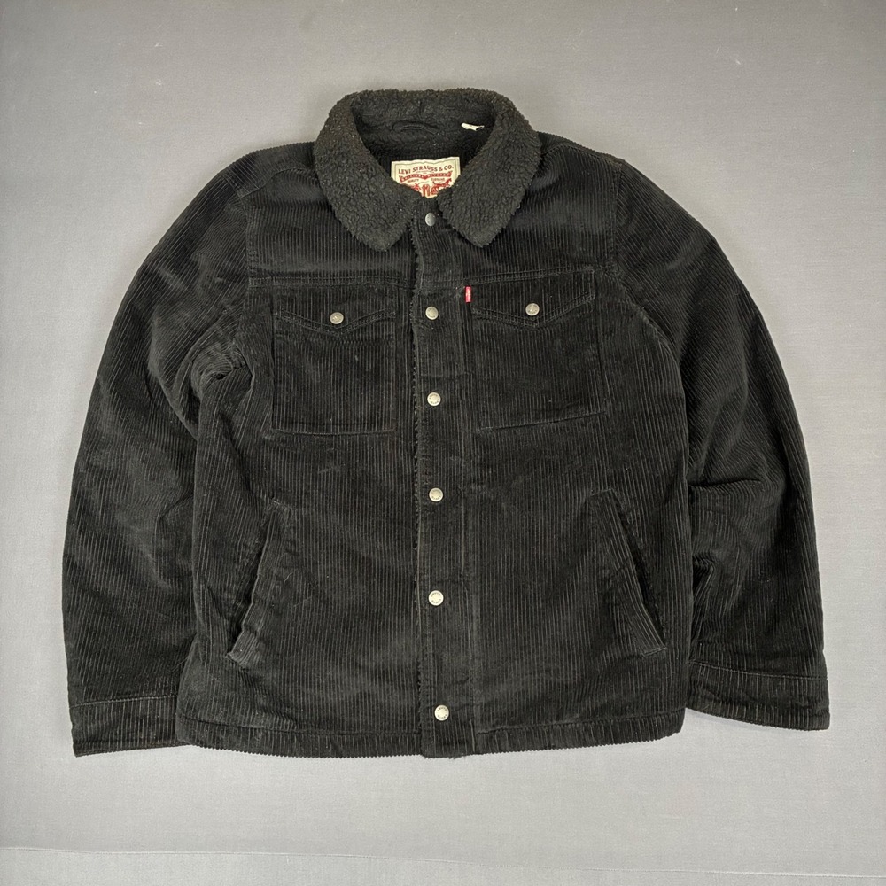 Levi's Men's Black Sherpa Lined Corduroy Trucker Jacket Size Medium